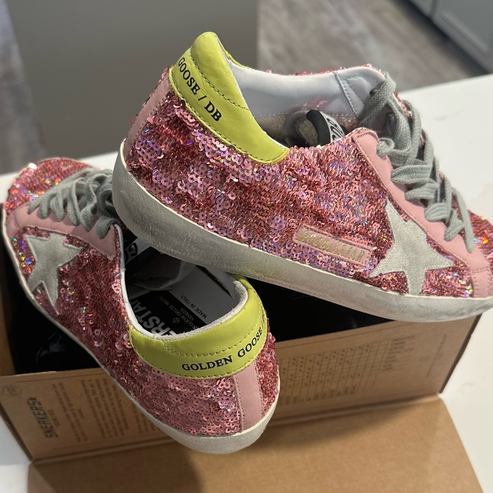 Golden Goose Pink Glitter Sneakers with Gray Star